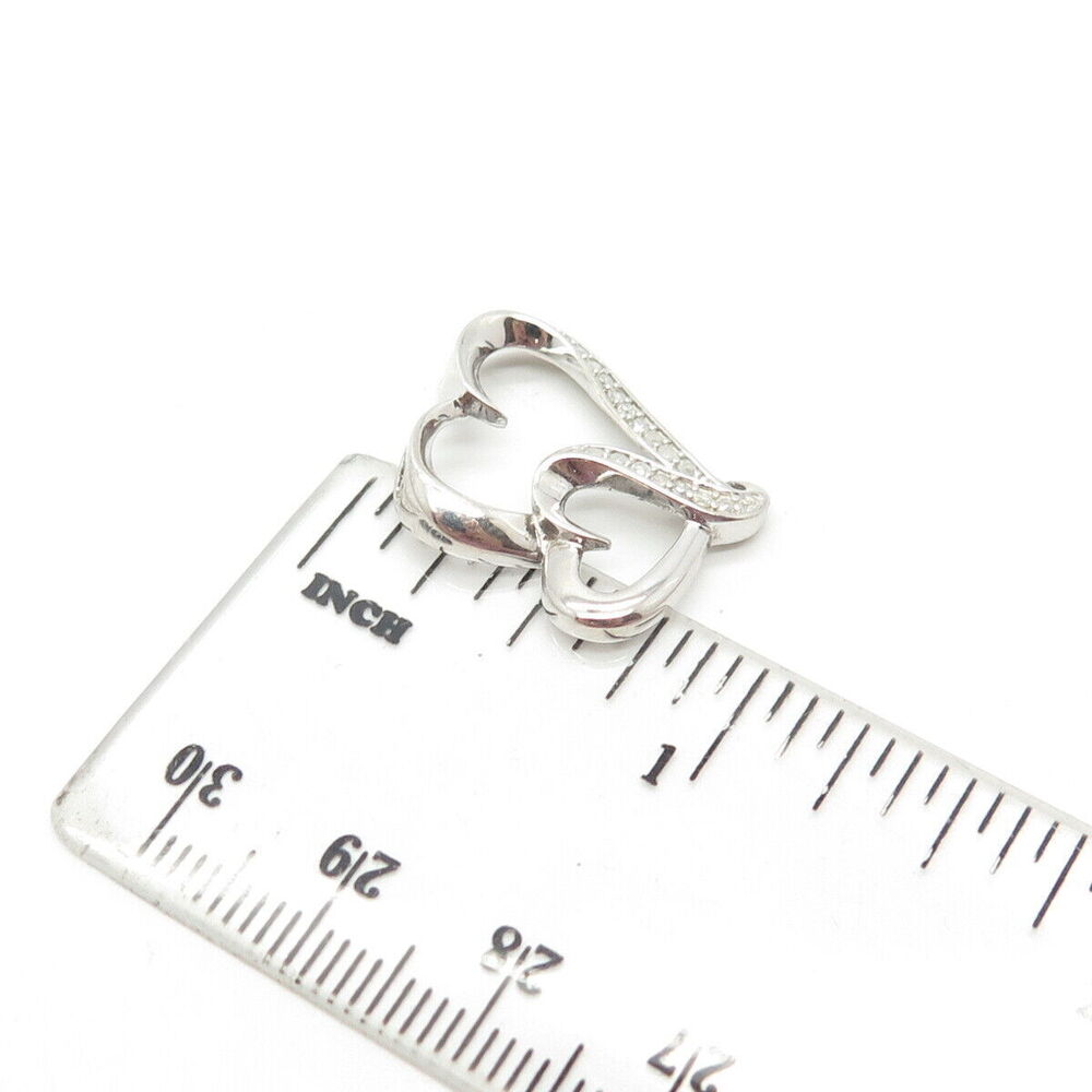 925 Sterling Silver Real White Diamond Couple of Hearts Pendant - Picture 3 of 8